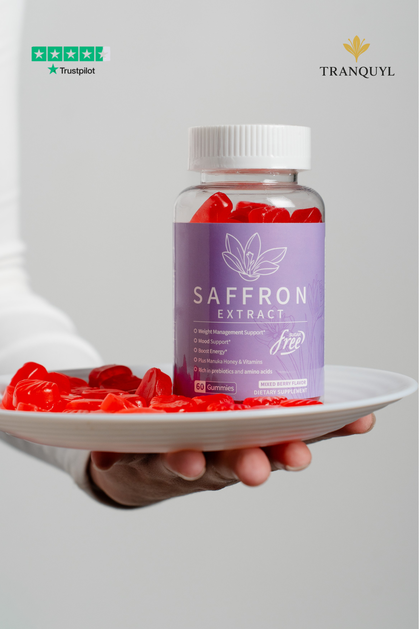 Gummies premium au safran Tranquyl - Boîte de gummies bien-être naturels